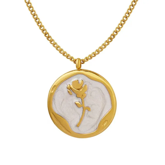 Rose pendant chain necklace stainless steel gold plated