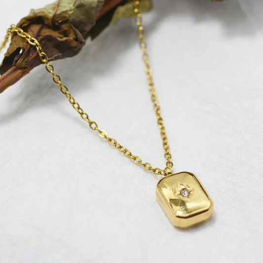 Gold small Geometric charm with Diamond stud chain pendant necklace for women lovely best gift for her