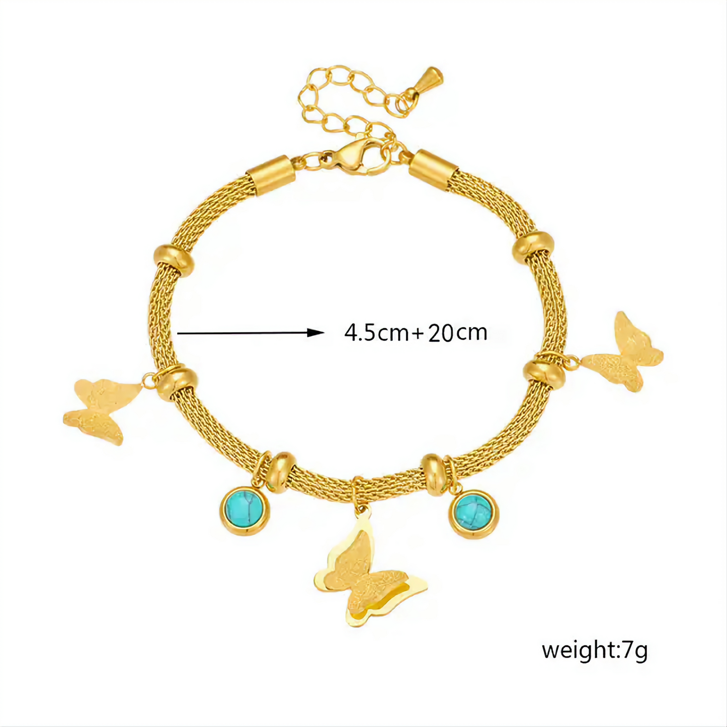 Butterfly Loose Bracelet with turquoise stone charms | lovely gift for her | valentine's | Gold Bracelet for women & Girl