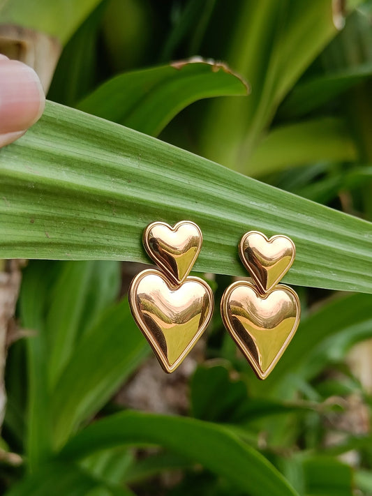 Double heart Trending Drop Earring - 18k gold plated | Stainless Steel | Hypoallergenic | Sweat proof