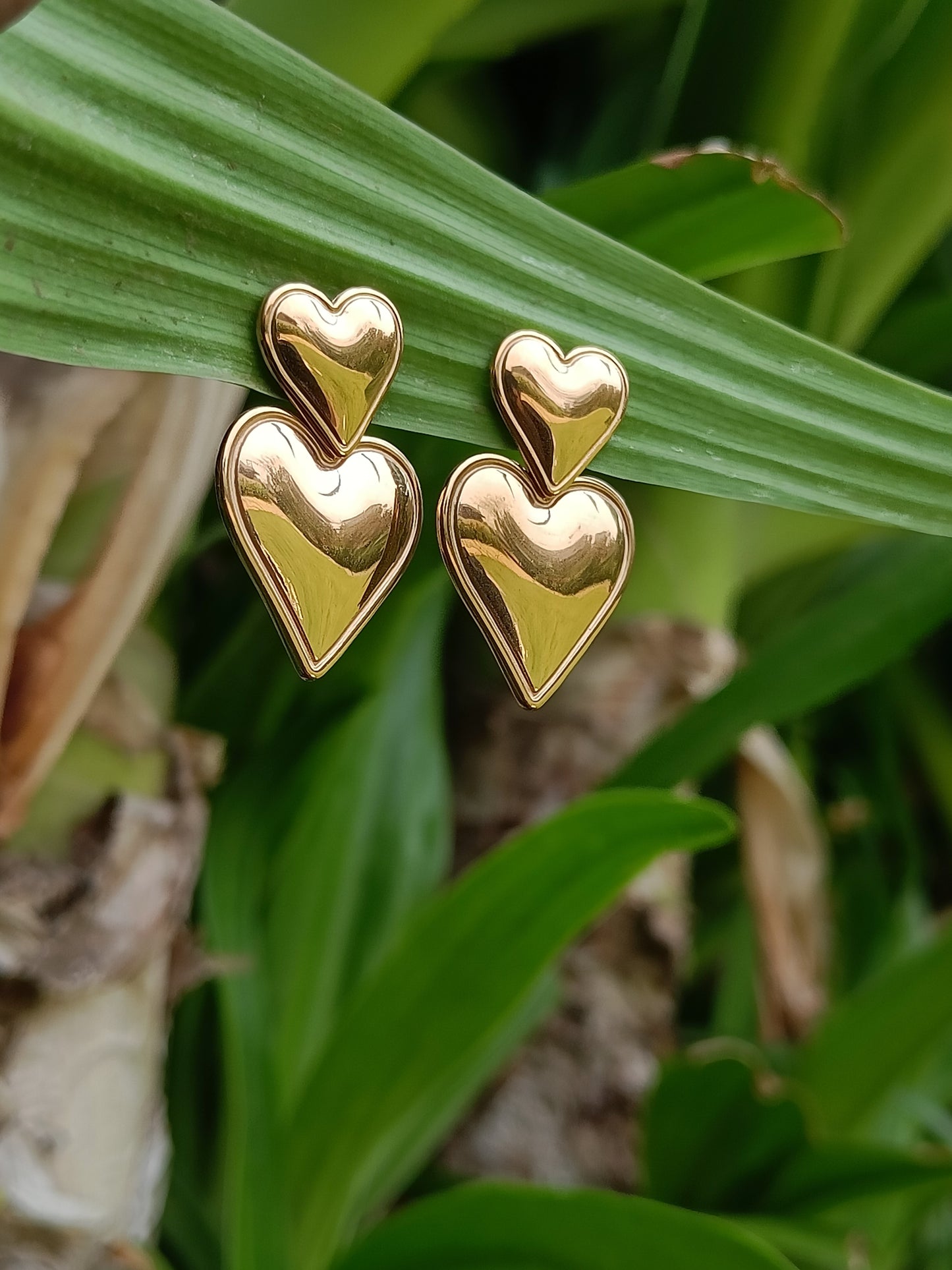 Double heart Trending Drop Earring - 18k gold plated | Stainless Steel | Hypoallergenic | Sweat proof