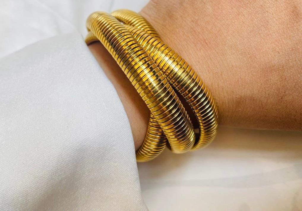 Triple Coil Stainless Steel Gold Polished Bracelet - Trending celebrity Bracelet