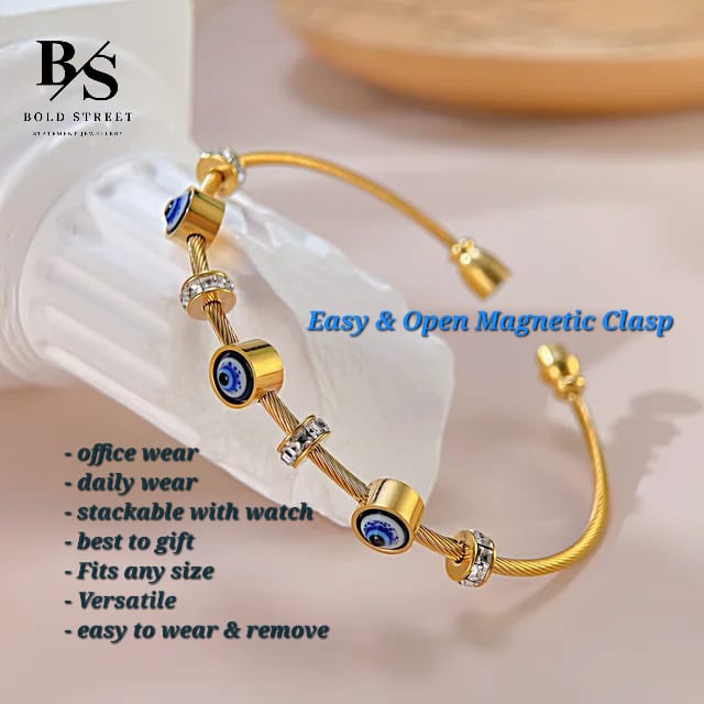 Evil Eye Kada Gold Plated Magnetic Clasp | Anti Tarnish | Cleebrity loved | Best Stack Kada Bracelet