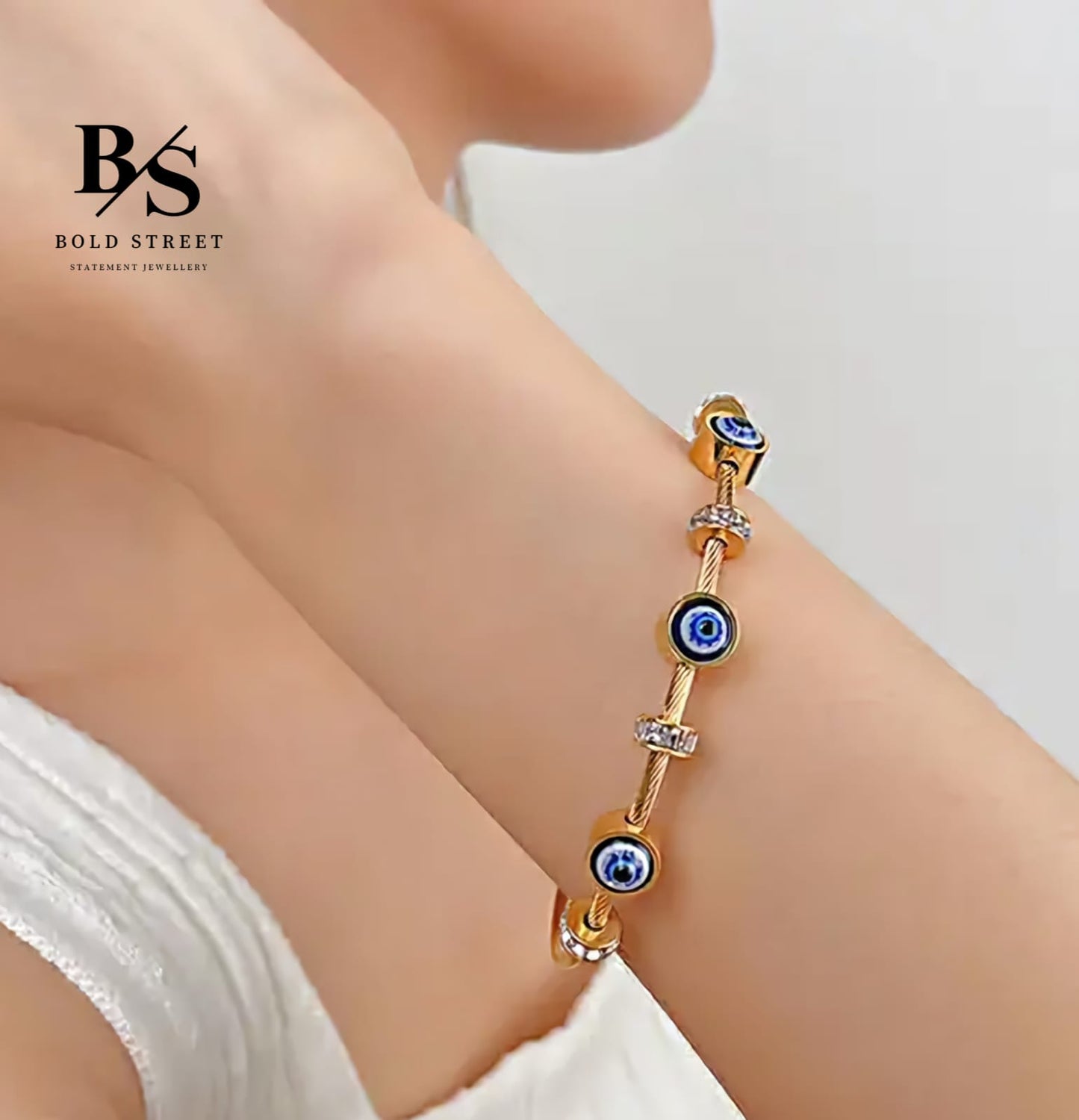 Evil Eye Kada Gold Plated Magnetic Clasp | Anti Tarnish | Cleebrity loved | Best Stack Kada Bracelet