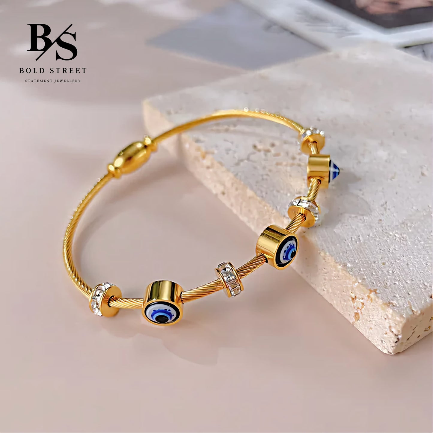 Evil Eye Kada Gold Plated Magnetic Clasp | Anti Tarnish | Cleebrity loved | Best Stack Kada Bracelet