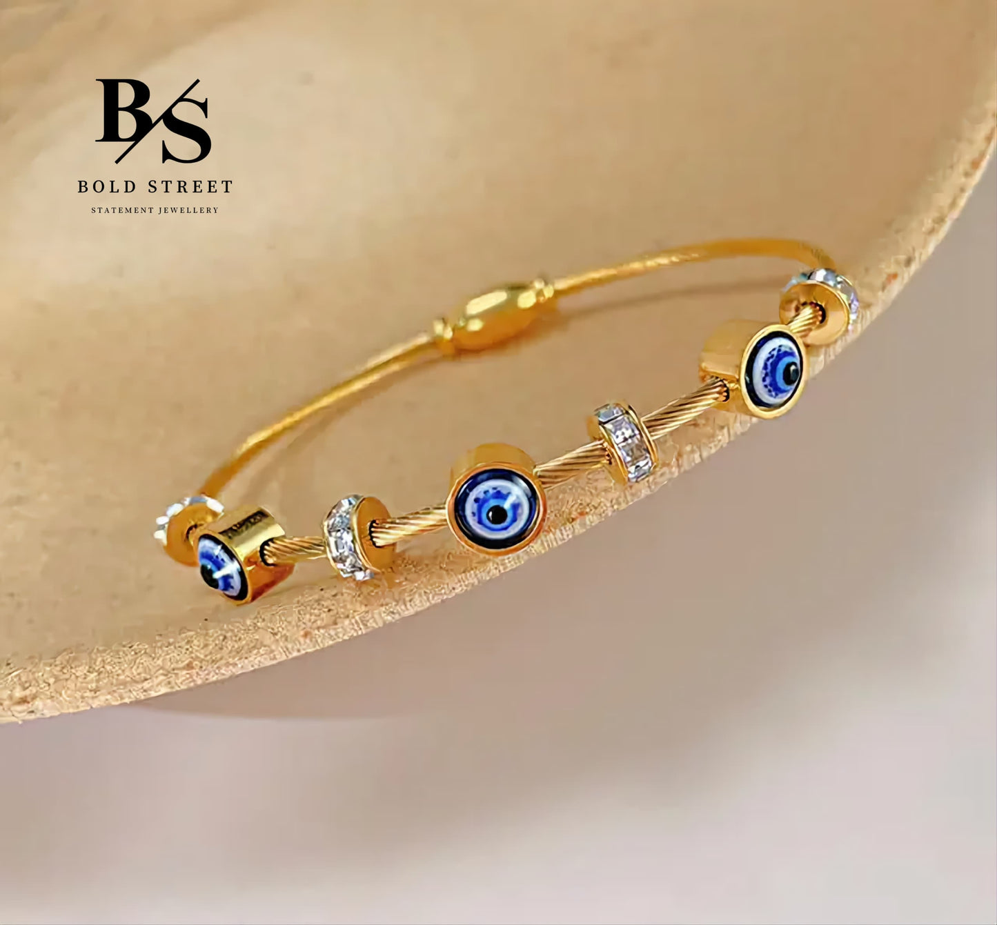 Evil Eye Kada Gold Plated Magnetic Clasp | Anti Tarnish | Cleebrity loved | Best Stack Kada Bracelet