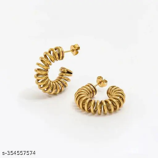 Spring Hoop Earrings - 18k gold polished fancy hoops in your ears