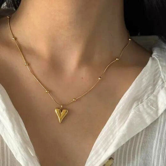 Cute little Heart beaded chain Pendant 18k gold plated Anti Tarnish Necklace | Adjustable | lovely Gift for her & women